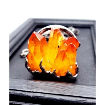 Flame Hashira Kyojuro Rengoku orange aura quartz crystal necklace handmade  - Image 1 of 4