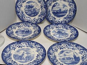 6 Wedgwood Harvard 10 1/2" Blue Collector Plates