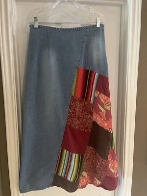 Maxi Falda Denim STONEBRIDGE Patchwork Boho Vintage Años 80 Talla 8 Cremallera Lateral Foto 1 de 4