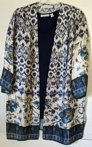 Susan Graver Printed Charmeuse Cardigan and Knit Tank Set Blue Size:S - Picture 1 of 2
