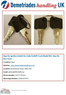 Keys for Ignition Switch for Linde Forklift Truck Model 801- Keys for Any Truck