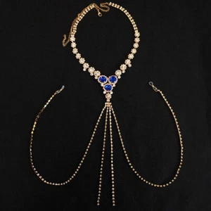 Non Piercing Nipple Rings Rhinestone Body Chain Crystal Necklace for Women USA - Picture 1 of 14