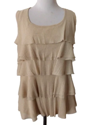CHICO'S CAMISETA SIN MANGAS METALIZADA DORADA VOLANTES EN CAPAS SIN MANGAS ELÁSTICA PARA MUJER TALLA 1 Foto 1 de 4