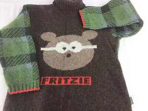Vintage Oilily Wool Turtle Neck Bear Sweater boys girls kids 10 140 Hoodie RARE - Picture 1 of 9