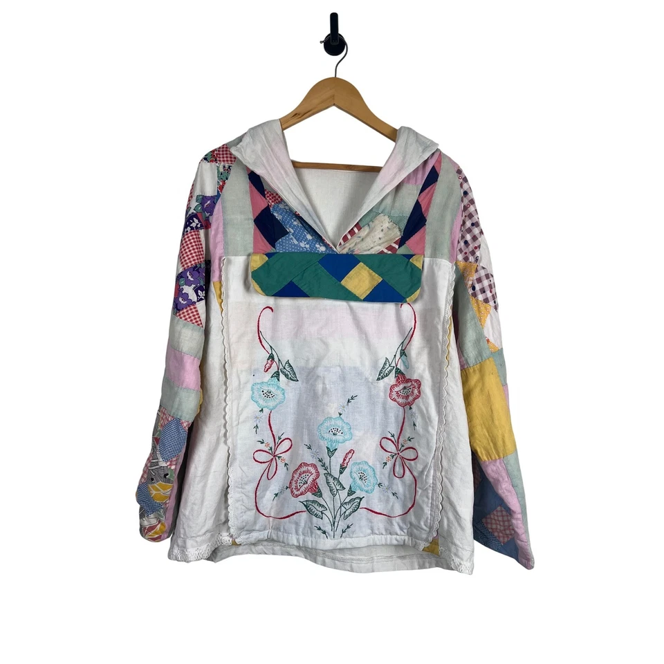 Sudadera con Capucha Retazos Acolchada Hecha a Mano Bordada Flores Mujeres Talla Única Foto 1 de 4