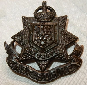 GENUINE WW1 ERA EAST SURREY REGIMENT MILITARY OFFICERS CAP BADGE K/C 2 BLADES - Foto 1 di 2