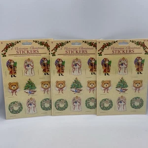 Set of 3 1990 Gibson Victorian Christmas Stickers Sealed Angel Bear Santa Tree+ - Picture 1 of 12