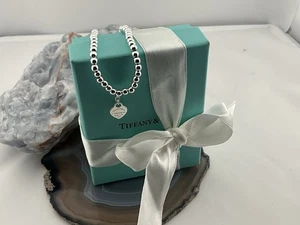 Tiffany Co. Plata/Rosa Esmalte MiniCorazón Dije y Collar de Cuentas 925 S.s. - Imagen 1 de 6