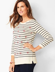Talbots Hearts & Stripes Crewneck Sweater Size L $89 NWT - Picture 1 of 8