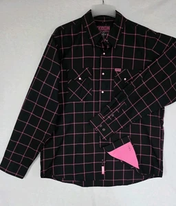 DIXXON Flannel The Hope Pearl Snap Shirt Black/Pink Check Men's Sz XL (ZE) - Picture 1 of 6