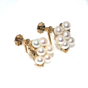 Ladies/womens 9ct yellow gold clip-on style earrings set with pearls - Picture 1 of 7