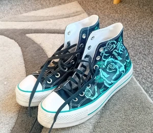 Converse Schwarz Mint Rose Printed Plateau Hi Tops Chucks Sneaker Turnschuhe UK 5 - Bild 1 von 6