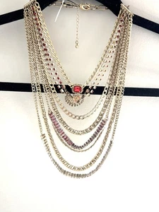NWT Free People Statement Necklace - Gold & Ruby - Picture 1 of 3