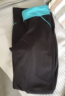 Ladies Decathlon B-Twin Black/Turquoise Cycling Leggings - Approx UK 12-14 - Image 1 of 4