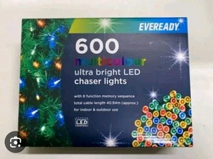 600 CHRISTMAS EVEREADY LED CHASER LIGHT ULTRA BRIGHT MULTICOLOUR MEMORY CABLE - Picture 1 of 2