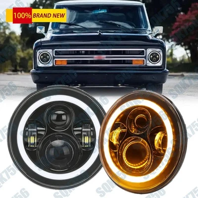 7-дюймовая круглая светодиодная фара дневного света Angel Eyes для Chevy C10 Camaro пикапа грузовика - Изображение 1 из 4