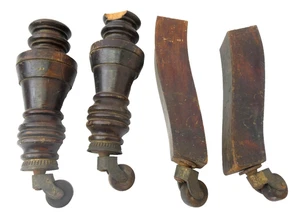 Set of Antique Old Victorian Furniture Legs Parts Casters Wood Scrolled - Picture 1 of 13