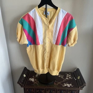 Vintage 80s Cortiva Parachute Top Color Block Multicolor  Mustard Yellow M - Picture 1 of 3