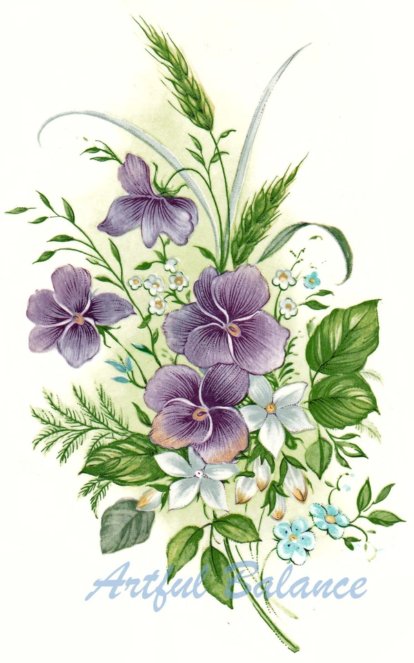 Calcomanías de cerámica ramo floral púrpura blanco violeta Foto 1 de 1