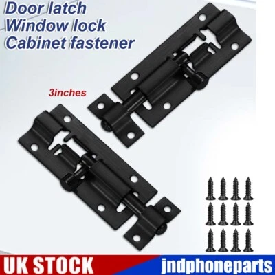 3" Black 2PCS Bathroom Sliding Bolts Toilet Shed Door Lock Catch Latch - Image 1 of 4