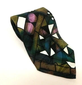Bachrach 100% Silk Baroque Art Deco Abstract Multicolor Mens Neck Tie Italy Made - Picture 1 of 4