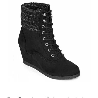 Steve Madden Daria Cuña Tobillo Suéter Botines Talla 8M Negro Foto 1 de 4