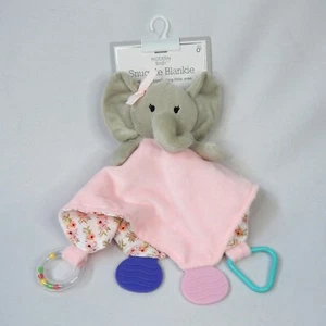 Modern Baby Elephant Lovey Pink Floral Blanket Teether Rattle Snuggle Blankie - Picture 1 of 12