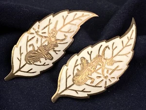 SIAM STERLING Vintage White Enamel Leaf w/Dancer Clip Earrings - Picture 1 of 8