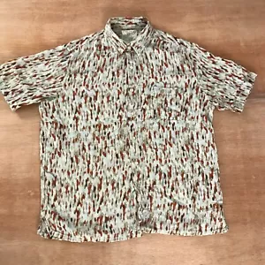 Tasso Elba Shirt Men L Red Geometric Silk Linen Button Up Pocket Short Sleeve - Imagen 1 de 13