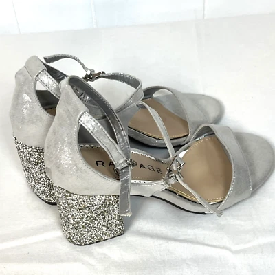 Rampage Mujer 5.5 Plata Brillo Bloque Plataforma Tacones Doble Correa Fiesta Foto 1 de 4