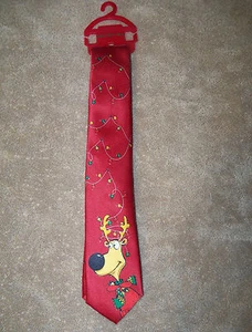 Red Reindeer Christmas Lights Festive Holiday Neck Tie Necktie Boys NWT - Picture 1 of 3