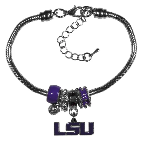 LSU Tigers Bracelet Snake Chain with Euro Beads NCAA Licensed Jewelry Cover