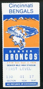 Denver Broncos vs. Cincinnati Bengals Ticket Stub. 1979. Mile High Stadium. - Picture 1 of 2