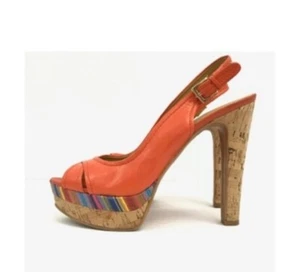 Nine West Women’s Open Toe Christine Slingback Cork Platform Heels 9 M Orange - Picture 1 of 9