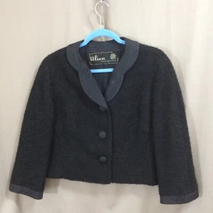 Vintage Monarch NY 1960s Short Boucle Blazer Jacket Black Union Label Lined S - Picture 1 of 8