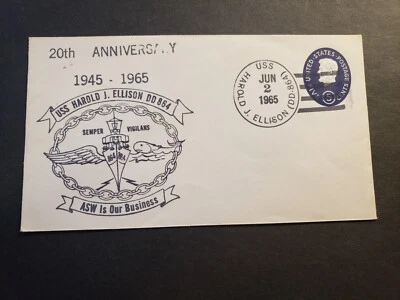 Destroyer USS HAROLD J. ELLISON DD-864 Naval Cover 1965 Anniversary Cachet - Image 1 of 2
