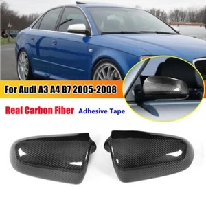 For Audi A3 A4 B7 2005-2008 Real Carbon Fiber Rear View Side Mirror Cover Cap - Picture 1 of 12