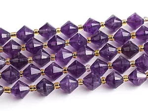 8 mm Echte Natürliche Lila Amethyst Perlen Klasse AA Doppelkegel Facettiert Lose Perlen - Bild 1 von 3