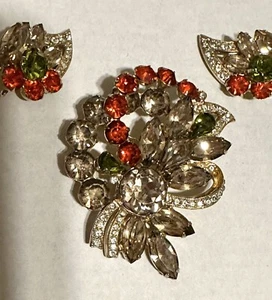 Vintage Eisenberg Ice Colorful Rhinestone Brooch & Earrings Set - Picture 1 of 7