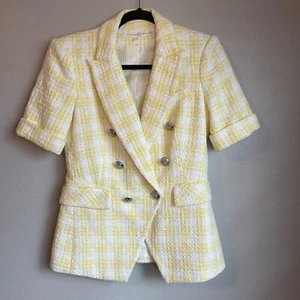 Giacca blazer giallo Veronica Beard $598 taglia 2 manica corta Gingham tweed Dickey - Foto 1 di 9