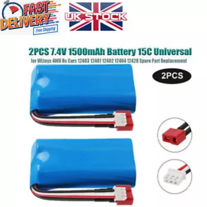 2X Batteria 7.4V 1500mAh Ricaricabile 18650 Universale per WLtoys 4WD Parte Rc Auto - Foto 1 di 11