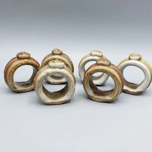 Artisan Handmade Pottery Napkin Rings Stoneware Set of 6 Earth Tones Rustic - Picture 1 of 15