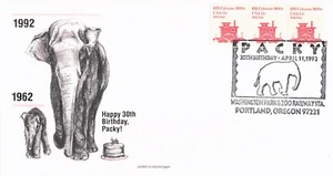 Cubierta de evento postal, Washington Park Zoo, Portland Oregon, Packy, Elephant, 1992 - Imagen 1 de 1