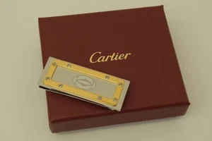 Authentic Cartier Decor Logo Money Clip Gold Border Vintage SP Silver Accessory - Picture 1 of 12