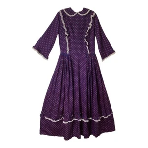 Vintage blau & rot Blumen Prärie Kleid & Haube - Größe L - Bild 1 von 7