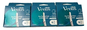 GILLETTE VENUS FACIAL HAIR & SKIN CARE RAZOR REFILLS 4 CARTRIDGES - 3 PACKS NEW - Picture 1 of 1