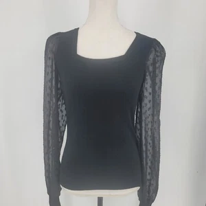 Catherine Malandrino Black Sheer Polka Dot Sleeves Pullover Sweater Blouse Large - Picture 1 of 7