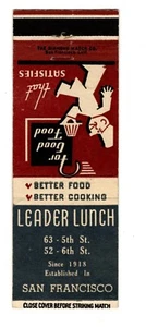 LEADER LUNCH Streichholzheftchen Streichholzhülle - SAN FRANCISCO, KALIFORNIEN - Bild 1 von 2