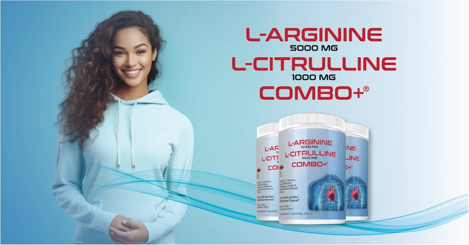 Combo+ L-Arginine 5000mg L-Citrulline 1000mg, Nitric Oxide, Heart, & Workout! - Image 1 of 4