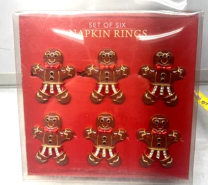 Juego de 6 anillos de servilleta de pan de jengibre de Navidad para hombre nuevos en caja Nicole Miller - Imagen 1 de 2
